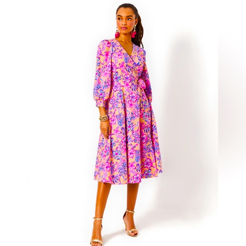 Lilly Pulitzer Sheila 3/4 sleeve Cotton Midi Wrap Dress